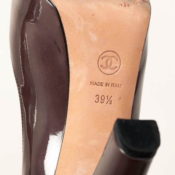 Chanel Brown Patent Leather Mirror Platform Pumps - Picture 5 of 10